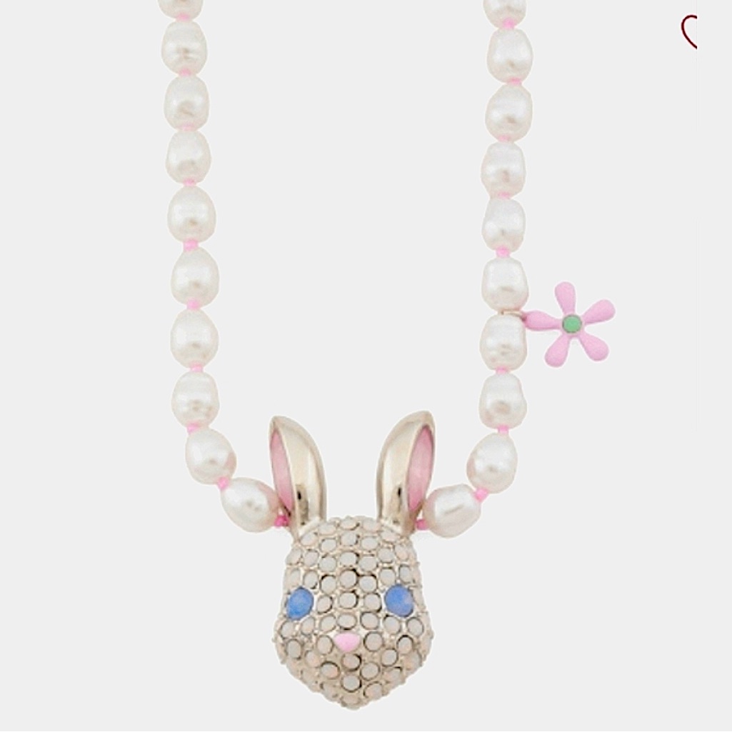 Betsey Johnson Short Bunny Rabbit Pearl Pendant Easter Necklace